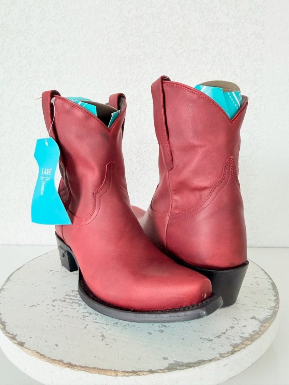 Lane Boots EMMA JANE Red Cowboy Booties Womens 6.5 Western Snip Toe Short Ankle
